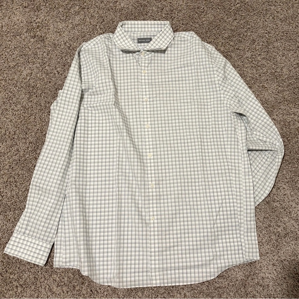 Michael Kors Men's Checkered Button Down Shirt - White and Gray